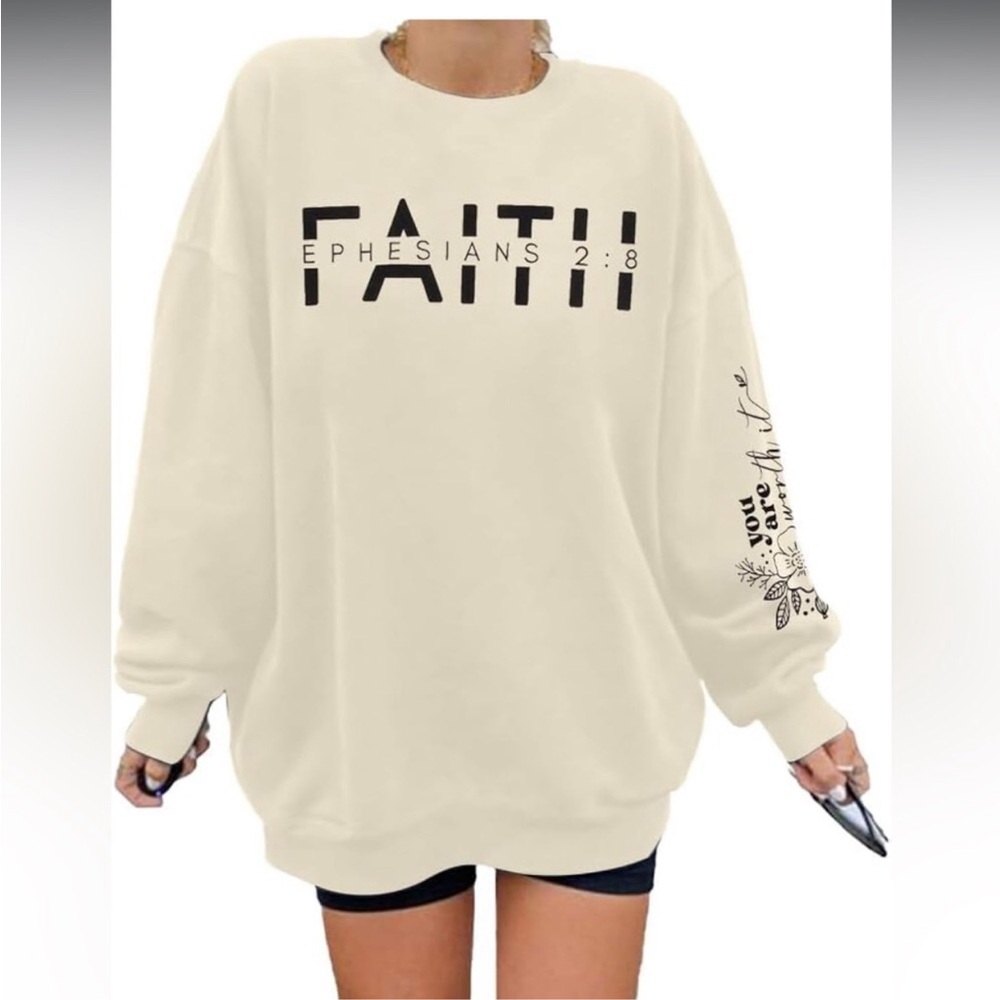 Faith Ephesians 2:8 Long Sleeve Sweatshirt - Cream